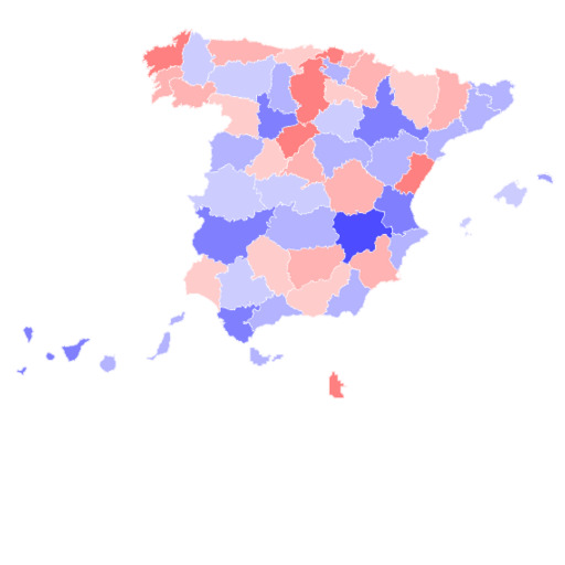 Statistics map of cheek-kisses in Spain