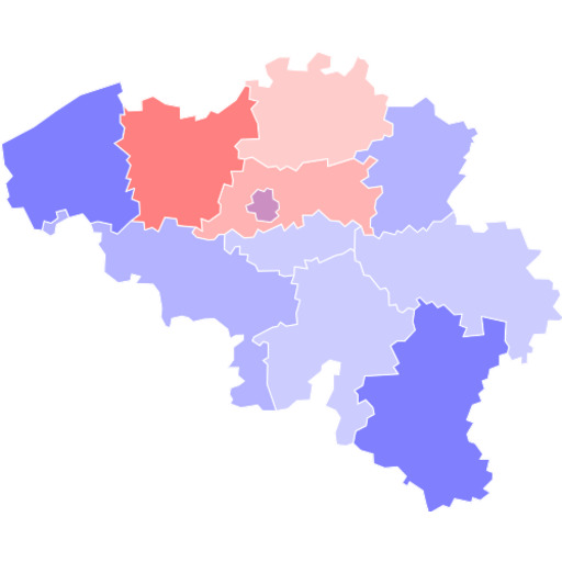 Mapa de las estadísticas de los bises sobre la mejilla en Bélgica