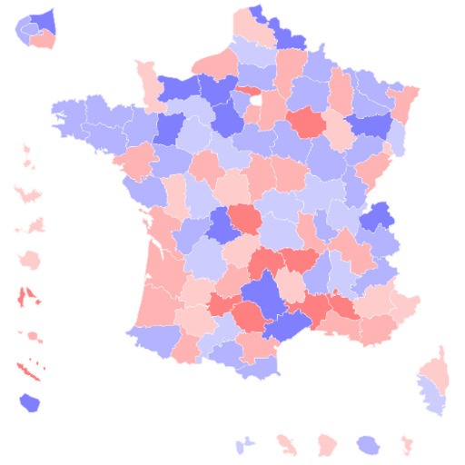 Mapa de las estadísticas de los bises sobre la mejilla en Francia