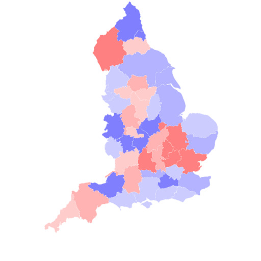 Mapa de las estadísticas de los bises sobre la mejilla en Inglaterra